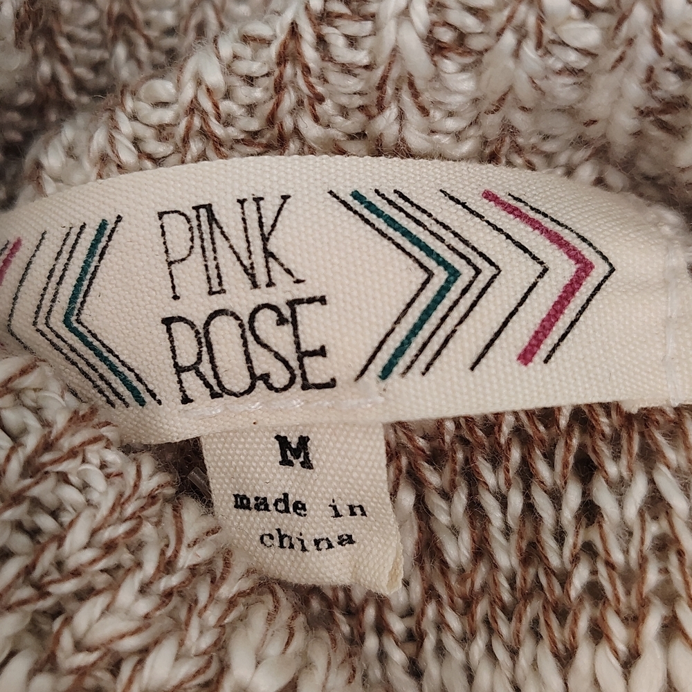 Cowl Neck Medium Drop Sleeve Oversized Beige Sweater Pink Rose - Picture 5 of 9